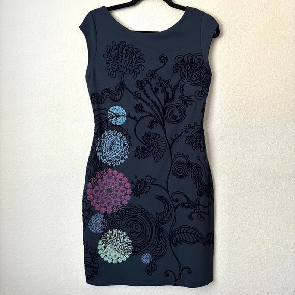 Desigual Velvet Floral Design Dress Crhystel Artsy Textured - Picture 2 of 14